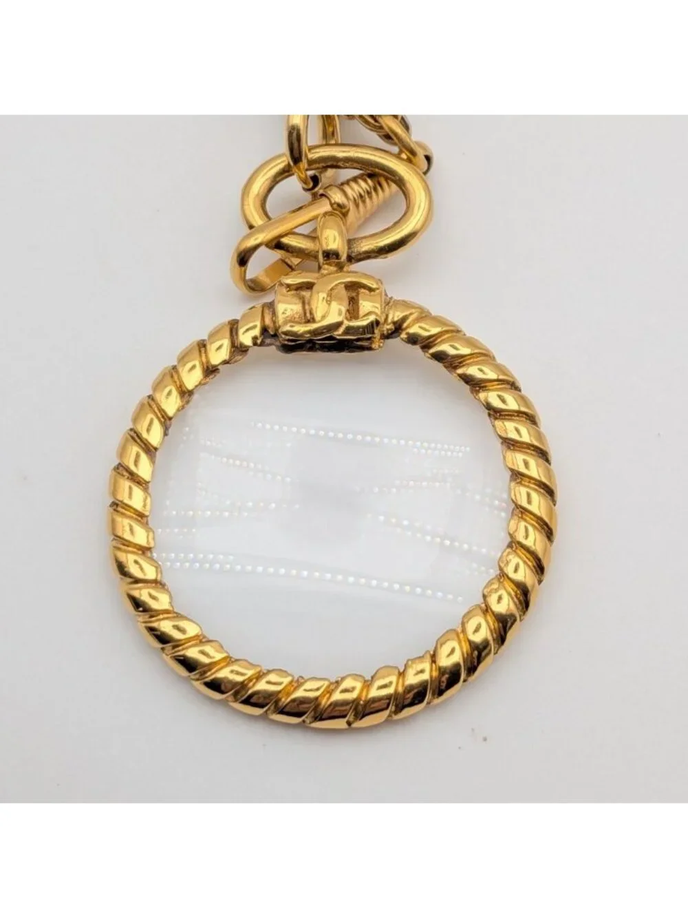 Chanel Pendant CC Logo Loupe Gold Chain First Era Vintage Necklace